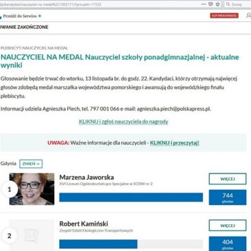 Wyniki plebiscytu NAUCZYCIEL NA MEDAL – gratulujemy panu Kamińskiemu