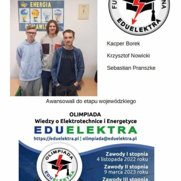Awans naszych uczniów do II etapu Olimpiady Edu-Elektra